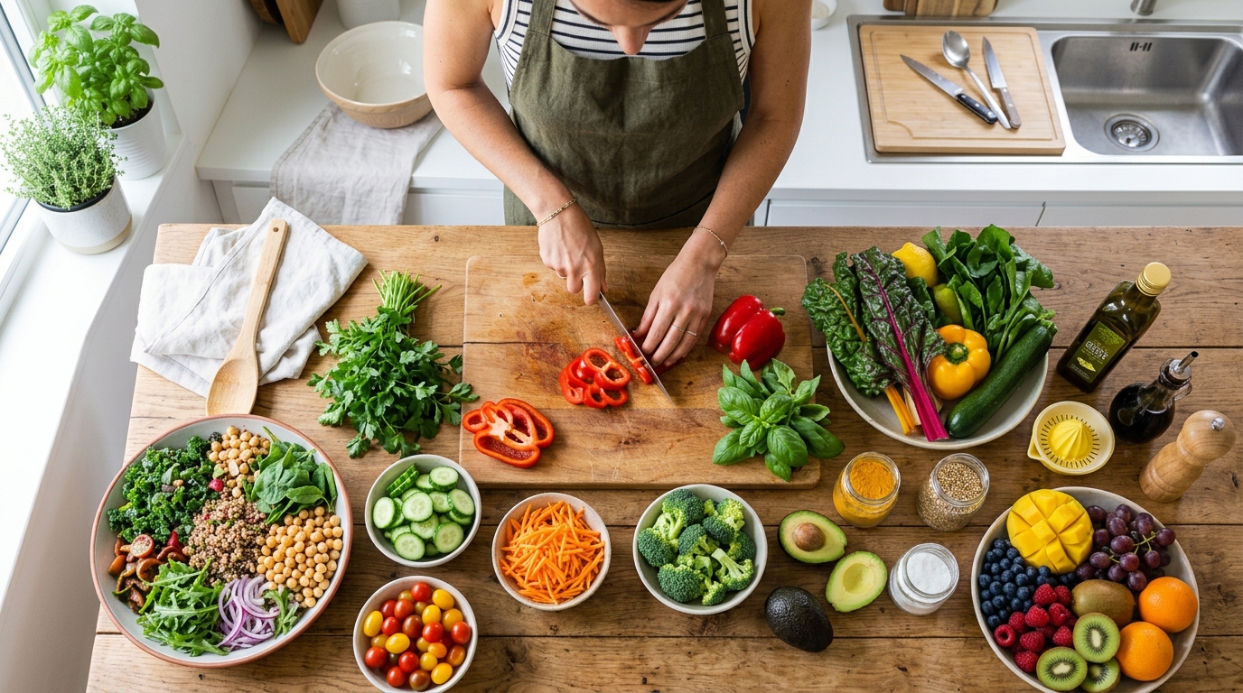 Nutritionist preparing healthy meal